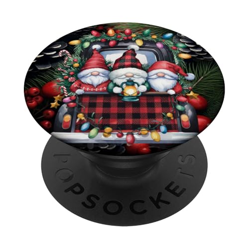 Zwerg Familie Weihnachtsbeleuchtung LKW Xmas Floral Dekoration PopSockets Klebender PopGrip von Cute Gnome Family Christmas Lights Truck