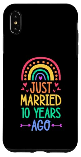 Hülle für iPhone XS Max Gerade verheiratet vor 10 Jahren Geburtstag eines schwulen Paares Rainbow von Cute Just Married Quotes Accessories for Couples