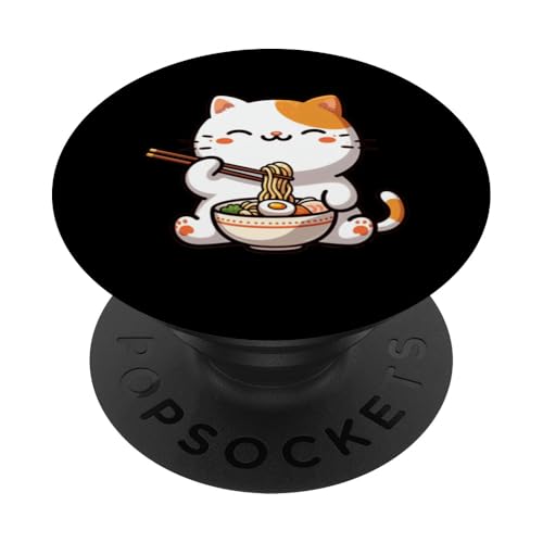 Kawaii Katze isst Ramen Nudeln Japanisch Niedlich Anime Lustig PopSockets Klebender PopGrip von Cute Kawaii Anime Cat Noodles Ramen Otaku Manga