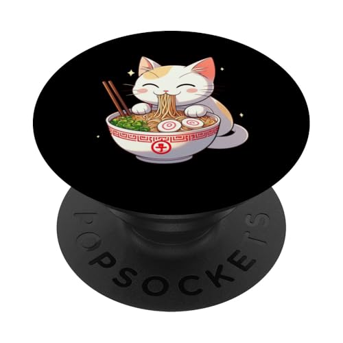 Kawaii Katze isst Ramen Nudeln Japanisch Niedlich Anime Lustig PopSockets Klebender PopGrip von Cute Kawaii Anime Cat Noodles Ramen Otaku Manga