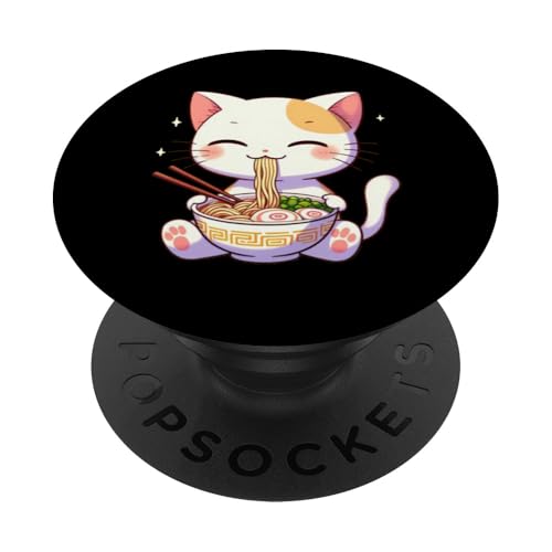 Kawaii Katze isst Ramen Nudeln Japanisch Niedlich Anime Lustig PopSockets Klebender PopGrip von Cute Kawaii Anime Cat Noodles Ramen Otaku Manga