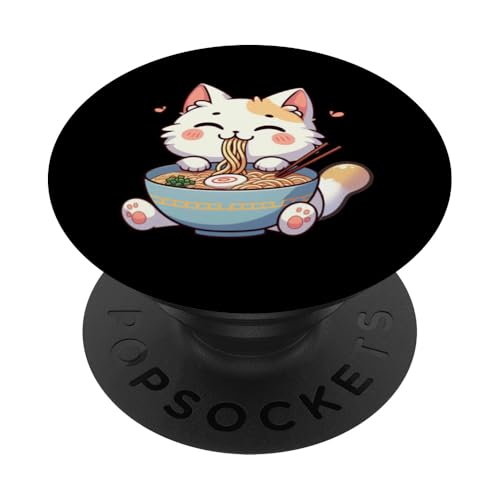 Kawaii Katze isst Ramen Nudeln Japanisch Niedlich Anime Lustig PopSockets Klebender PopGrip von Cute Kawaii Anime Cat Noodles Ramen Otaku Manga