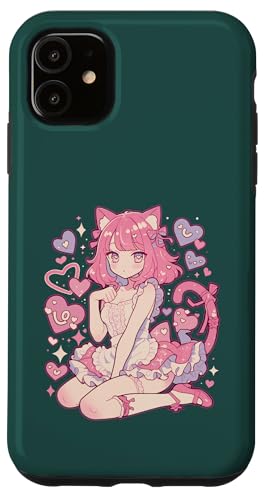 Hülle für iPhone 11 Valentines Anime Katze Mädchen Manga Herzen Kawaii Cute Holiday von Cute Kitty Cat Anime Waiifu Valentines Day Heart