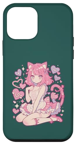 Hülle für iPhone 12 mini Valentines Anime Katze Mädchen Manga Herzen Kawaii Cute Holiday von Cute Kitty Cat Anime Waiifu Valentines Day Heart