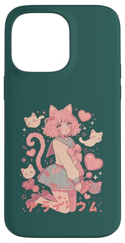 Hülle für iPhone 14 Pro Max Valentines Anime Katze Mädchen Manga Herzen Kawaii Cute Holiday von Cute Kitty Cat Anime Waiifu Valentines Day Heart