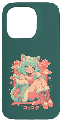 Hülle für iPhone 15 Pro Valentines Anime Katze Mädchen Manga Herzen Kawaii Cute Holiday von Cute Kitty Cat Anime Waiifu Valentines Day Heart