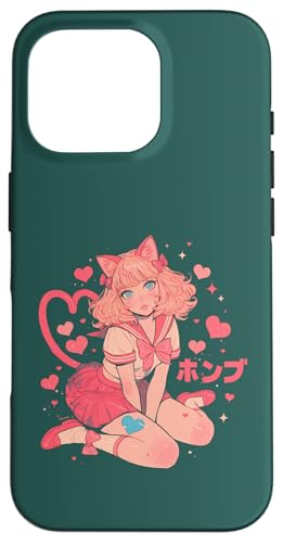 Hülle für iPhone 16 Pro Valentines Anime Katze Mädchen Manga Herzen Kawaii Cute Holiday von Cute Kitty Cat Anime Waiifu Valentines Day Heart