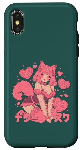 Hülle für iPhone X/XS Valentines Anime Katze Mädchen Manga Herzen Kawaii Cute Holiday von Cute Kitty Cat Anime Waiifu Valentines Day Heart