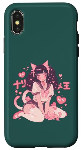 Hülle für iPhone X/XS Valentines Anime Katze Mädchen Manga Herzen Kawaii Cute Holiday von Cute Kitty Cat Anime Waiifu Valentines Day Heart