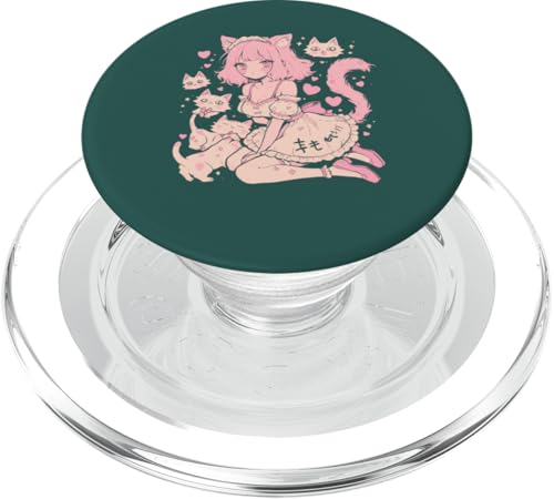 Valentines Anime Katze Mädchen Manga Herzen Kawaii Cute Holiday PopSockets PopGrip für MagSafe von Cute Kitty Cat Anime Waiifu Valentines Day Heart