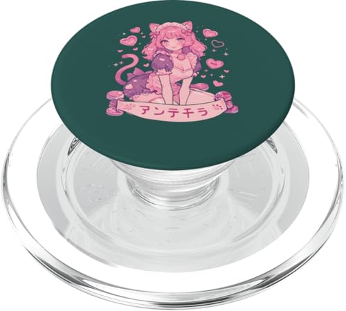 Valentines Anime Katze Mädchen Manga Herzen Kawaii Cute Holiday PopSockets PopGrip für MagSafe von Cute Kitty Cat Anime Waiifu Valentines Day Heart