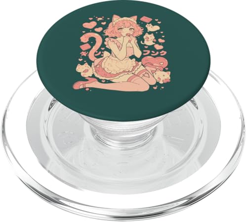 Valentines Anime Katze Mädchen Manga Herzen Kawaii Cute Holiday PopSockets PopGrip für MagSafe von Cute Kitty Cat Anime Waiifu Valentines Day Heart