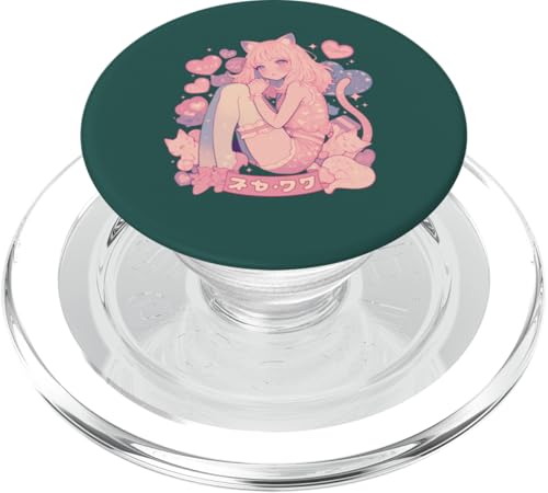 Valentines Anime Katze Mädchen Manga Herzen Kawaii Cute Holiday PopSockets PopGrip für MagSafe von Cute Kitty Cat Anime Waiifu Valentines Day Heart