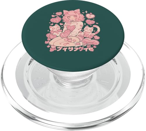 Valentines Anime Katze Mädchen Manga Herzen Kawaii Cute Holiday PopSockets PopGrip für MagSafe von Cute Kitty Cat Anime Waiifu Valentines Day Heart