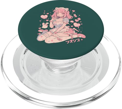 Valentines Anime Katze Mädchen Manga Herzen Kawaii Cute Holiday PopSockets PopGrip für MagSafe von Cute Kitty Cat Anime Waiifu Valentines Day Heart