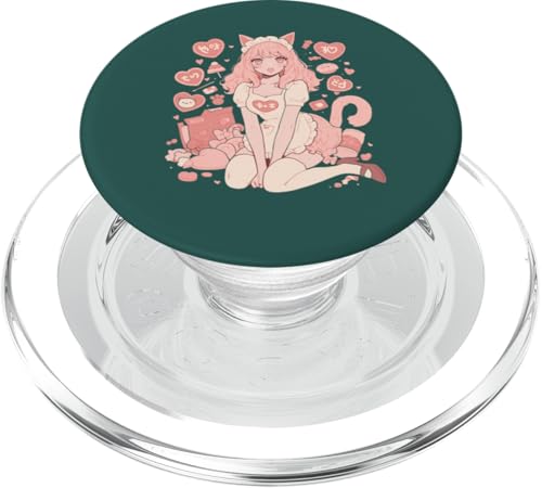 Valentines Anime Katze Mädchen Manga Herzen Kawaii Cute Holiday PopSockets PopGrip für MagSafe von Cute Kitty Cat Anime Waiifu Valentines Day Heart