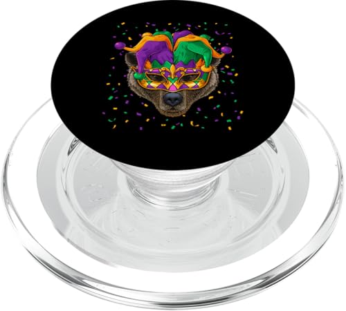 Grizzly Bär Mardi Gras Tiergesicht Karneval Narren Festival PopSockets PopGrip für MagSafe von Cute Mardi Gras Animals