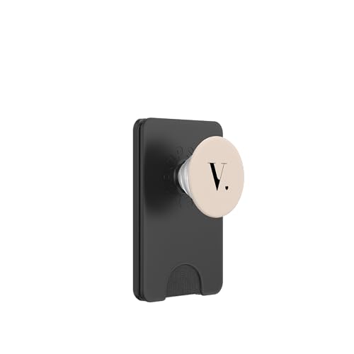 Beige/Vanille Niedlicher Buchstabe V Initiale Herz Monogramm PopSockets PopWallet für MagSafe von Cute Monogram Letter Design