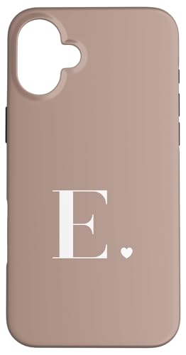 Hülle für iPhone 16 Plus Monogramm Buchstabe E Initiale Herz Mokkabraun von Cute Monogram Letter Design