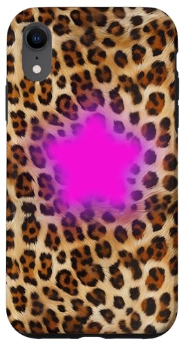 Hülle für iPhone XR Geparden-Leopardenmuster, niedlicher rosa Stern für Mädchen und Frauen von Cute Pink Star