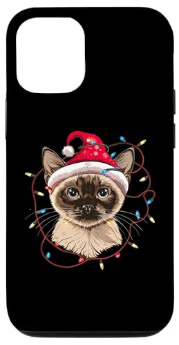 Hülle für iPhone 13 Pro Schlafanzug mit siamesischer Katze, Weihnachtsmann mit Weihnachtsbeleuchtung von Cute Siamese Santa Christmas Cat Funny Design