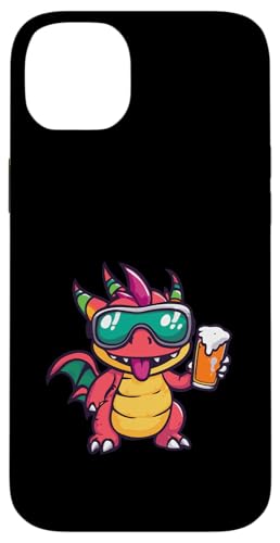 Hülle für iPhone 14 Plus Ski-Drache mit Bier | Lustiger Party-Comic von Cute Ski Animals Inc