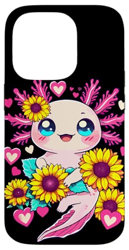 Hülle für iPhone 14 Pro Niedliche Axolotl-Anime-Kawaii-Pastell-Axolotl-Sonnenblume von Cute Sunflower Axolotl Plush Pets For Girls