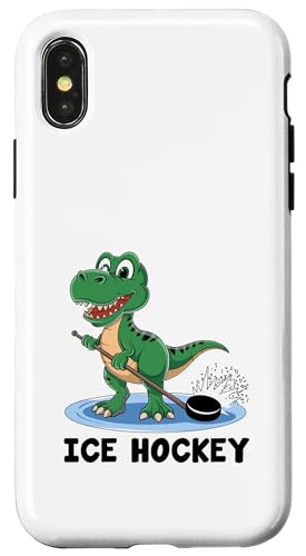 Niedliches Eishockey-Spieler-Sportspiel Hülle für iPhone X/XS von Cute Tyrannosaurus Gift for Kids