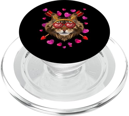 Maine Coon Valentines Day Cat Face Herz Glas Liebespfeile PopSockets PopGrip für MagSafe von Cute Valentines Day Animals