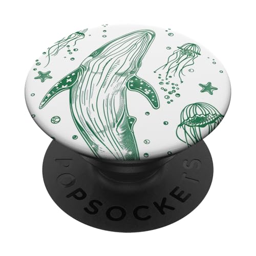 Grünwal Hai Korallenriffe Muschel Seestern Ocean Beach PopSockets Klebender PopGrip von Cute Whale Shark Seashell Mermaid Sea Designs