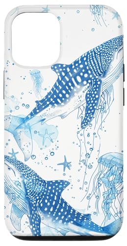 Hülle für iPhone 15 Pro Blue Shark Whale Coral Reefs Seashell Seestern Ocean Beach von Cute Whale Shark Seashell Mermaid Sea Designs