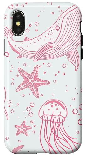 Hülle für iPhone X/XS Rosa Wal Hai Korallenriffe Muschel Seestern Ocean Beach von Cute Whale Shark Seashell Mermaid Sea Designs