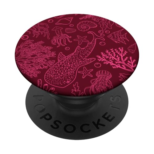 Rosa Wal Hai Korallenriffe Muschel Seestern Ocean Beach PopSockets mit austauschbarem PopGrip von Cute Whale Shark Seashell Mermaid Sea Designs