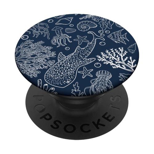 Walhai Korallenriffe Muschel Seestern Ozean Strand Meer PopSockets mit austauschbarem PopGrip von Cute Whale Shark Seashell Mermaid Sea Designs