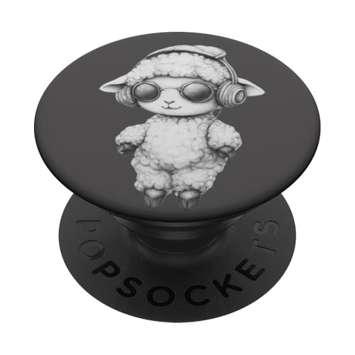 Flauschiges Lamm-Schaf mit Sonnenbrille und Kopfhörern PopSockets Klebender PopGrip von Cute Woolly Sheep Lamb Designs