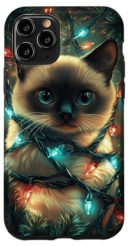 Hülle für iPhone 11 Pro Süße siamesische Katze Kunst Katzenliebhaber Weihnachtsbeleuchtung von Cute animals Pet gifts Festive theme Cozy winter