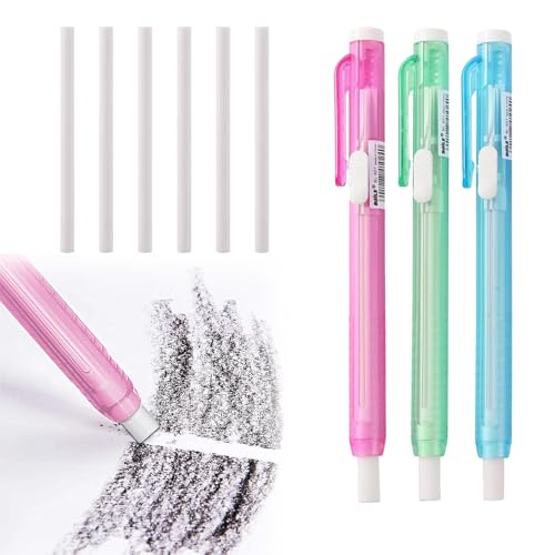 Radiergummi Stift,3PCS Einziehbare Mechanische Radiergummi Stift mit 6 Ersatz Radierminen,Radiergummi Stift Set,Radiergummis im Stiftstil,Einziehbare Radierstift,für Zeichnung Skizzieren Kunst von Cutiolly