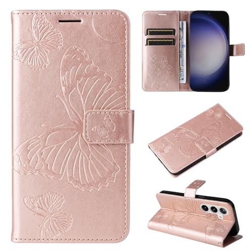 Cxzaqwer Handyhülle Kompatibel mit Samsung Galaxy A56 5G, Flip Wallet Riesige Schmetterling PU Leder Hülle Magnetverschluss [Standfunktion] [Kartenfächer] für Samsung Galaxy A56 5G Roségold von Cxzaqwer