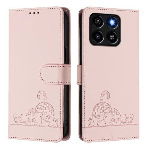 Cxzaqwer Handyhülle Kompatibel with Motorola ThinkPhone 25, Flip Wallet PU Lederhülle Klapphülle Magnetische [Standfunktion] [Kartenfächern] Schutzhülle Katze für ThinkPhone 25 Rosa von Cxzaqwer