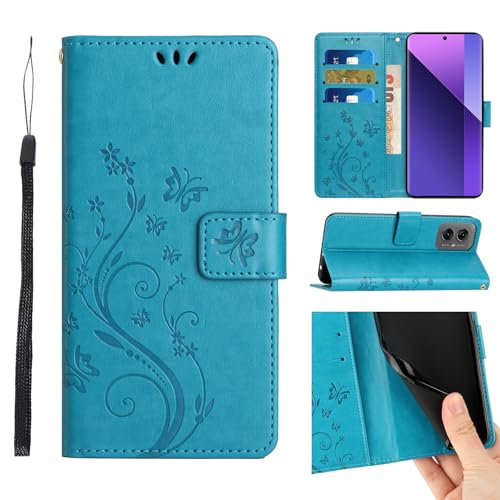 Cxzaqwer Handyhülle Kompatibel with Motorola ThinkPhone 25, Flip Wallet PU Lederhülle Klapphülle Magnetische [Standfunktion] [Kartenfächern] Schutzhülle für Motorola ThinkPhone 25 Schmetterlinge Blau von Cxzaqwer