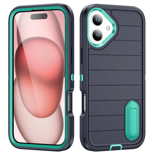 Cxzaqwer Hülle Kompatibel with iPhone 16,TPU + PC Handyhülle mit Integriertem Schutzhülle Tasche Wasserdicht für iPhone 16 Schwarz+Grün von Cxzaqwer