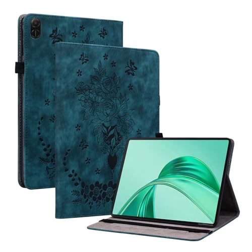 Cxzaqwer Hülle für Honor Pad X8a Folio Flip PU Leder Schutzhülle PU Lederhülle Klapphülle Magnetische [Standfunktion] für Honor Pad X8a Der Schmetterling Rosen Blau von Cxzaqwer