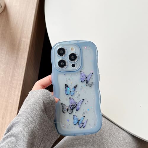 Cyberowl BTFBlue Schutzhülle für iPhone 12, niedlicher Kawaii-Glitzer, Schmetterlings-Serie, Rahmenform, weiches Silikon, stoßfest, für Damen und Mädchen von Cyberowl