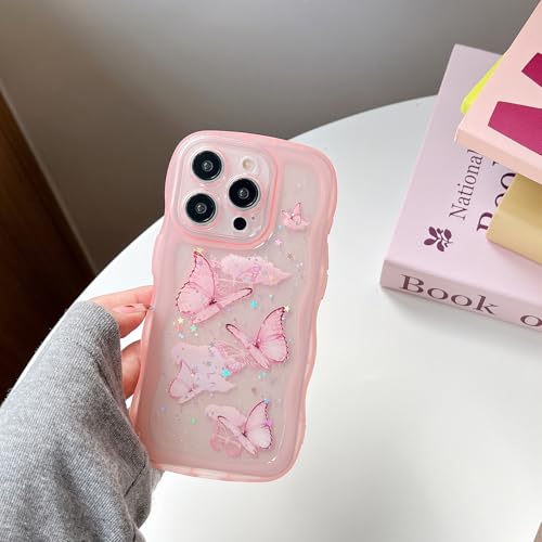 Cyberowl BTFPink, kompatibel mit iPhone 16 Plus 2024, niedlicher Kawaii-Glitzer, Schmetterlings-Serie, Rahmenform, weiches Silikon, stoßfest, Schutzhülle für Damen und Mädchen von Cyberowl