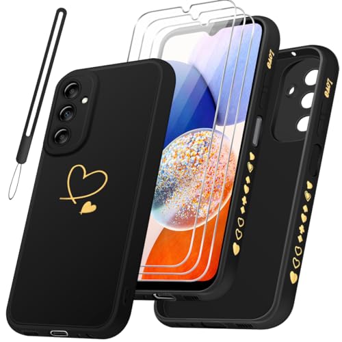 Hülle für Samsung Galaxy A14 5G / 4G Hülle mit 3 Stück Hartglas Schutzfolie + 1 Schlüsselband Weiches TPU Dünn Schutzhülle für Samsung Galaxy A14 (Schwarz) von Czyoa