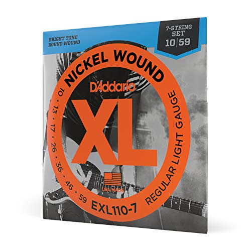 D'Addario Gitarrensaiten E Gitarre - E Gitarren Saiten - Saiten E-Gitarre - EXL110-7 - Regular Light, 7-String, 10-59 - 1-Stück von D'Addario