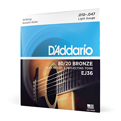 D'Addario Gitarrensaiten Westerngitarre | Gitarrensaiten Akustikgitarre | Acoustic Guitar Strings | EJ36 Bronze Saitensatz für 12-Saiter 0,025 cm - 0,12 cm (.010 - .047 Zoll) von D'Addario