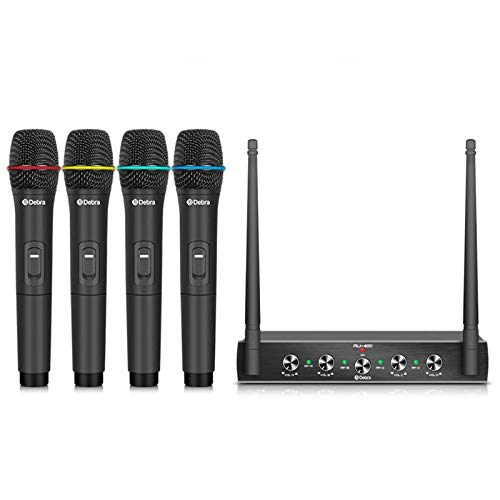 Debra UHF 4-Kanal Wireless Microphone Set mit Metallempfänger,Wireless Microphone 100m Reichweite,Mikrofon Kabellos System für Hochzeit Party Kirche Vortrag Bühne Reden Konferenz（4 Handheld (B)） von D Debra