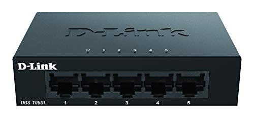 D-Link DGS-105GL 5-Port Unmanaged Gigabit Switch (ohne Lüfter, Metallgehäuse, Desktop, Plug-and-Play, QoS, 802.3az EEE), Black von D-Link