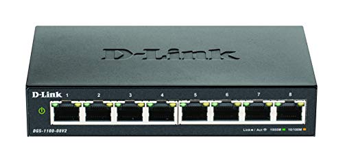 D-Link DGS-1100-08V2, 8-Port Layer 2 smart managed Gigabit Switch, (8 x 10/100/1000 Mbit/s BaseT Port, lüfterlos, Metallgehäuse), Schwarz von D-Link